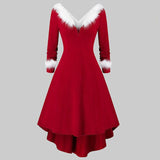 Aieru Christmas Costume Party Dress Women Long Sleeve Deep V-neck Vintage Elegant Winter Dress New Year Holiday Robe