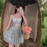 goosudu Sexy Strap Floral Dress Women Designer Korean Elegant Sweet Mini Dress Sleeveless Chiffon Slim Fairy Party Dress Summer New