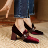 goosudu Spring Autumn New Retro Suede High Heels Shoes for Women Square Toe Square Heel Shoes for Women 7cm High Heels Womens Shoes