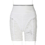 goosudu  Hugcitar  Solid Lace Zip Up Bodycon Leggings Short Pants Summer Women Sexy Streetwear Tracksuit