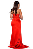 goosudu Haliya Crystallized Corset High Slit Gown - Red