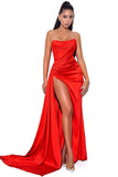 goosudu Haliya Crystallized Corset High Slit Gown - Red