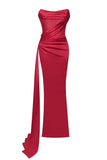 goosudu Haliya Crystallized Corset High Slit Gown - Red