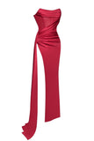 goosudu Haliya Crystallized Corset High Slit Gown - Red