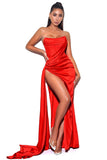 goosudu Haliya Crystallized Corset High Slit Gown - Red