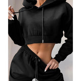 Winter Fleece Hoodies Short Tops and Pants 2 Piece Set Women Tracksuit Sportswear Fashion Casual Streetwear Clothes Outfit