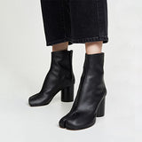 goosudu Luxury Brand Designer Split Toe Ankle Boots New Fashion Chunky Round High Heels Women Boots Winter Tabi Shoes Short Boots