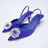 woloong Summer New Women's Sandals Closed Toe Green Single Shoes With Thin Heel Mid-heeled Fashion Hollow Pointed Toe Women Shoes