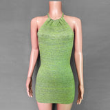 Summer Gradient Backless Knit Dress Women  New Mini Beach Party Halter Dress Holiday Slim Ladies Stretch Sweater Dress