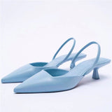 woloong Summer New Women's Sandals Closed Toe Green Single Shoes With Thin Heel Mid-heeled Fashion Hollow Pointed Toe Women Shoes