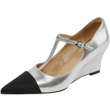 New Women's pumps Natural Leather 22-25cm Cowhide upper Wedge heel pointed toe stitching shoes Mary Jane shoes full leather