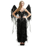 New Black Devil Fallen Angel Costume Adult Halloween Strapless Dress +Headwear +wing Gothic sexy Angel Cosply Costumes for women