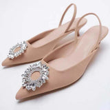 woloong Summer New Women's Sandals Closed Toe Green Single Shoes With Thin Heel Mid-heeled Fashion Hollow Pointed Toe Women Shoes