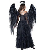 New Black Devil Fallen Angel Costume Adult Halloween Strapless Dress +Headwear +wing Gothic sexy Angel Cosply Costumes for women