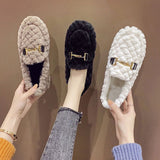 woloong  Autumn and Winter New Outdoor Home Indoor Wool Bag with Cotton Shoes Anti Slip Warm Lady Beans Shoes