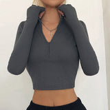 Solid color casual T-shirt women  long sleeves turtleneck crop tops sexy simple style party club spring summer new