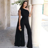 goosudu Long Sleeve Single Shoulder With Long Tail Sexy Jumpsuit  Fall Winter Women Solid Party Elegant Streetwear Outfit