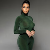 goosudu  Solid 2 Pcs Set Turtleneck Long Sleeve Bodysuit Slim Leggings New Slim Sports Tracksuit Casual Streetwear Y2K