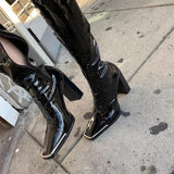goosudu Fashion New Fashion Women Boots Metal Square Toe Over the Knee Women Boots High Heel Boots Autumn Winter Warm Women Boots
