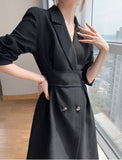 woloong Hot New Design Korean Style High Street Womens Fashion Cute Elegant Office Lady Button Notched Long Split Slit Sexy Blazer Dress