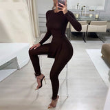 goosudu Long Sleeve O-Neck Skinny Stretchy Solid Print Jumpsuit Summer Women Fashion Streetwear Romper