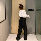 Retro Solid Color Wild Straight Wide Leg Pants Female Spring New Korean Fashion High Waist Casual Long Pants