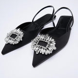 woloong Summer New Women's Sandals Closed Toe Green Single Shoes With Thin Heel Mid-heeled Fashion Hollow Pointed Toe Women Shoes