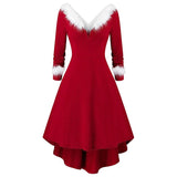 Aieru Christmas Costume Party Dress Women Long Sleeve Deep V-neck Vintage Elegant Winter Dress New Year Holiday Robe