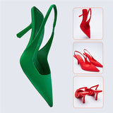 woloong Summer New Women's Sandals Closed Toe Green Single Shoes With Thin Heel Mid-heeled Fashion Hollow Pointed Toe Women Shoes