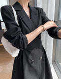 woloong Hot New Design Korean Style High Street Womens Fashion Cute Elegant Office Lady Button Notched Long Split Slit Sexy Blazer Dress