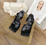 woloong New Popular Personality Clip Toe Square Head Leather Women Slippers Fashion Stiletto Heels Elegant Dress Shoes