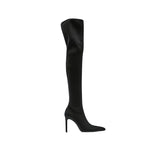 goosudu High Heel Over Knee Boots For Women Winter New Brand Ladies Black Elastic Satin Pointy Side Zip Slim Heel Stiletto Boots