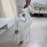 goosudu  Solid Long Sleeve V Neck Bodycon Draped Sexy Jumpsuit Summer Autumn Women Fashion Streetwear Party Club Outfits