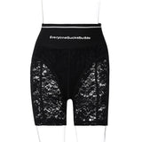 goosudu  Hugcitar  Solid Lace Zip Up Bodycon Leggings Short Pants Summer Women Sexy Streetwear Tracksuit