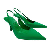 woloong Summer New Women's Sandals Closed Toe Green Single Shoes With Thin Heel Mid-heeled Fashion Hollow Pointed Toe Women Shoes