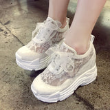 NEW Classic Women Mesh Platform Sneakers Trainers White Shoes High Heels Wedges Outdoor Shoes Breathable Casual Shoes Woman