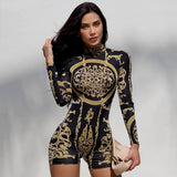 goosudu  Classical Print O Neck Long Sleeve Playsuit New Year Sexy Slim Sports Elegant Casual Streetwear Concise Y2K