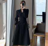 woloong Hot New Design Korean Style High Street Womens Fashion Cute Elegant Office Lady Button Notched Long Split Slit Sexy Blazer Dress