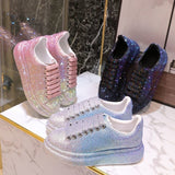 woloong Autumn Leather Women Shoes New Style Fashion Platform Shoes Ins Platforms Sneakers Tide Shine Bling Rhinestone Shoes