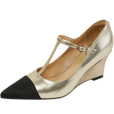 New Women's pumps Natural Leather 22-25cm Cowhide upper Wedge heel pointed toe stitching shoes Mary Jane shoes full leather