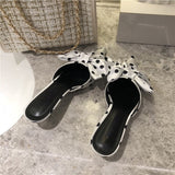 woloong New Spring Slippers Women's Korean-Style Pointed Polka Dot Bow Stiletto Mid-Heel Low Heel Slippers Polka Dot Half Slippers