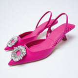 woloong Summer New Women's Sandals Closed Toe Green Single Shoes With Thin Heel Mid-heeled Fashion Hollow Pointed Toe Women Shoes