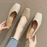 woloong New Spring Flats Shoes Women Wooden Low Heel Ballet Square Toe Shallow Brand Shoe Slip On Loafer zapatos de mujer big size 35-41