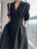 woloong Hot New Design Korean Style High Street Womens Fashion Cute Elegant Office Lady Button Notched Long Split Slit Sexy Blazer Dress