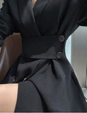 woloong Hot New Design Korean Style High Street Womens Fashion Cute Elegant Office Lady Button Notched Long Split Slit Sexy Blazer Dress