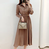 woloong New Design Japan Style Women Chic Korea Basic Wear Casual Robe Solid Cotton Blend Vintage Long Maxi Shirt Dress Belt Vestidos