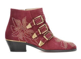 Studded Real Leather Ankle Boots Women Round Toe Rivet Flower Martin Short Boots Cowhide Thick Heel Low New Heel Women's Shoes