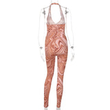 goosudu Print Sleeveless Halter Backless Jumpsuit Pants Set Summer Women Fashion Streetwear Outfits Y2K Robe Kpytomoa