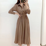 woloong New Design Japan Style Women Chic Korea Basic Wear Casual Robe Solid Cotton Blend Vintage Long Maxi Shirt Dress Belt Vestidos