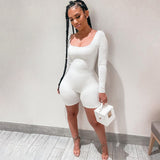 goosudu  Long Sleeve Bodycon Stretchy Playsuit Summer Women Fashion Streetwear Outfits Romper White Body